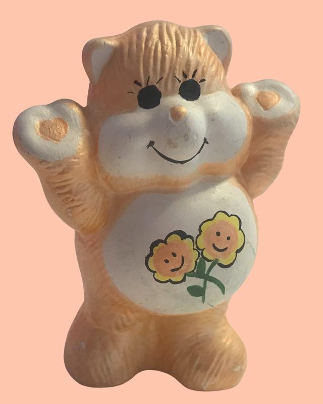 Vintage Hand Painted Ceramic Friensdhip Bear Care Bear Figurine - 4 1/2 in x 3 1/2 in