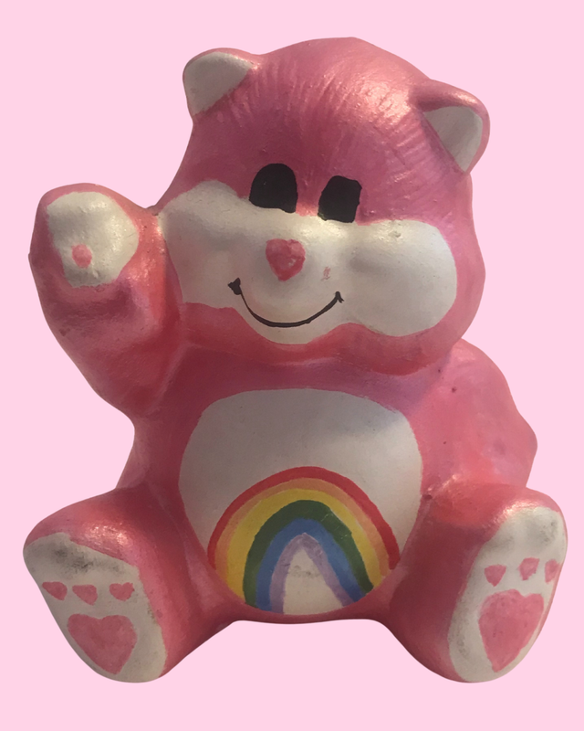 Vintage Hand Painted Ceramic Cheer Bear Care Bear Figurine - 3 1/2 x 3 1/2 in