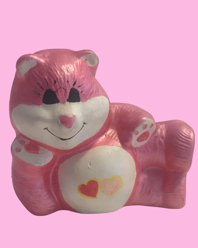 Vintage Hand Painted Ceramic Love-a-Lot Bear Care Bear Figurine - 3 1/2 in x 3 1/2 in