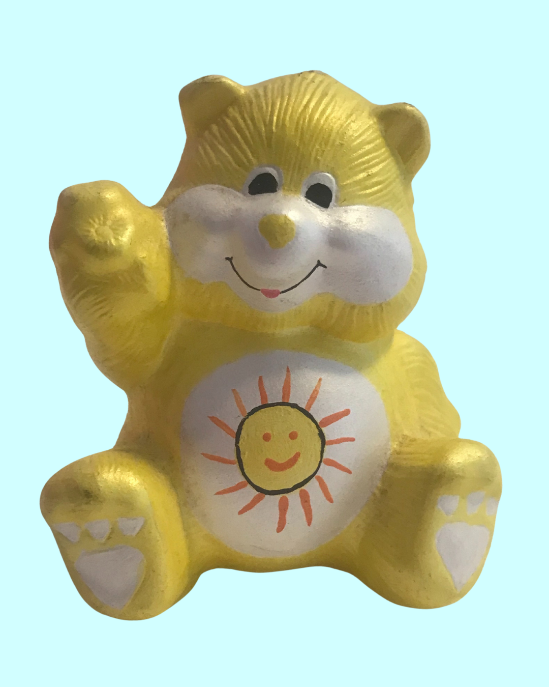 Vintage Hand Painted Ceramic Funshine Bear Care Bear Figurine - 3 1/2 in x 3 1/2 in