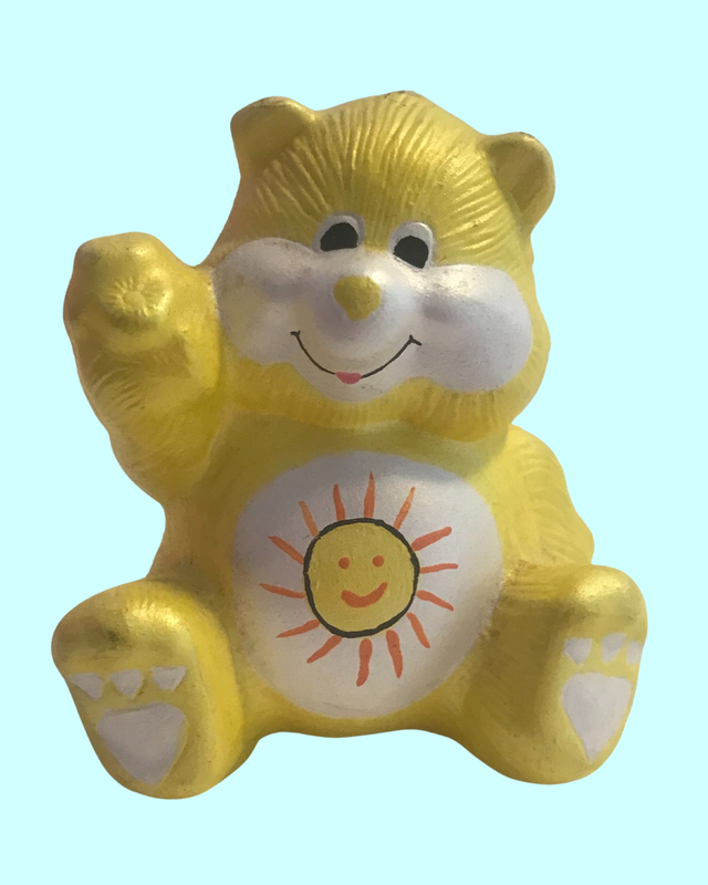 Vintage Hand Painted Ceramic Funshine Bear Care Bear Figurine - 3 1/2 in x 3 1/2 in