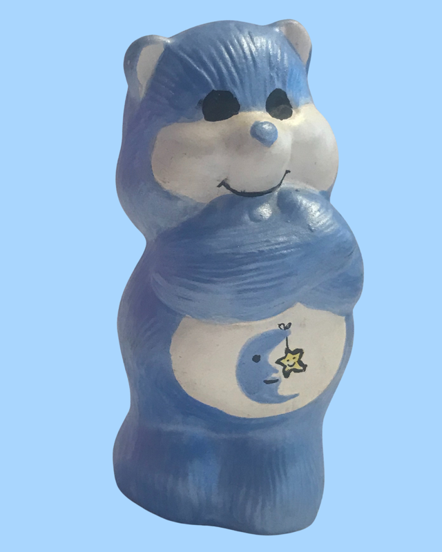 Vintage Hand Painted Ceramic Bed Time Bear Care Bear Figurine - 4 1/2 x 2 1/2 in