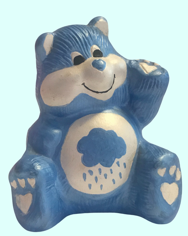 Vintage Hand Painted Ceramic Grumpy Bear Care Bear Figurine - 3 1/2 in x 3 1/2 in
