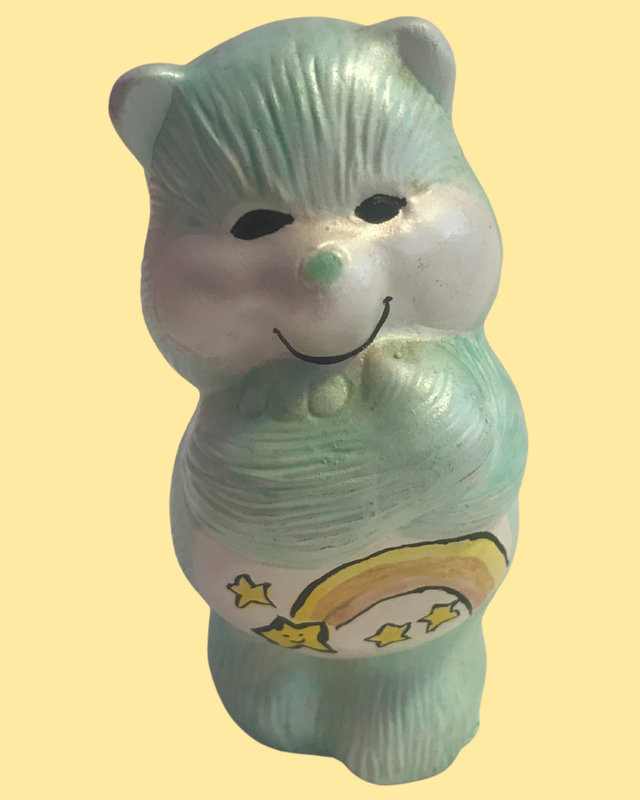 Vintage Hand Painted Ceramic Wish Bear Care Bear Figurine - 4 1/2 x 2 1/2 in