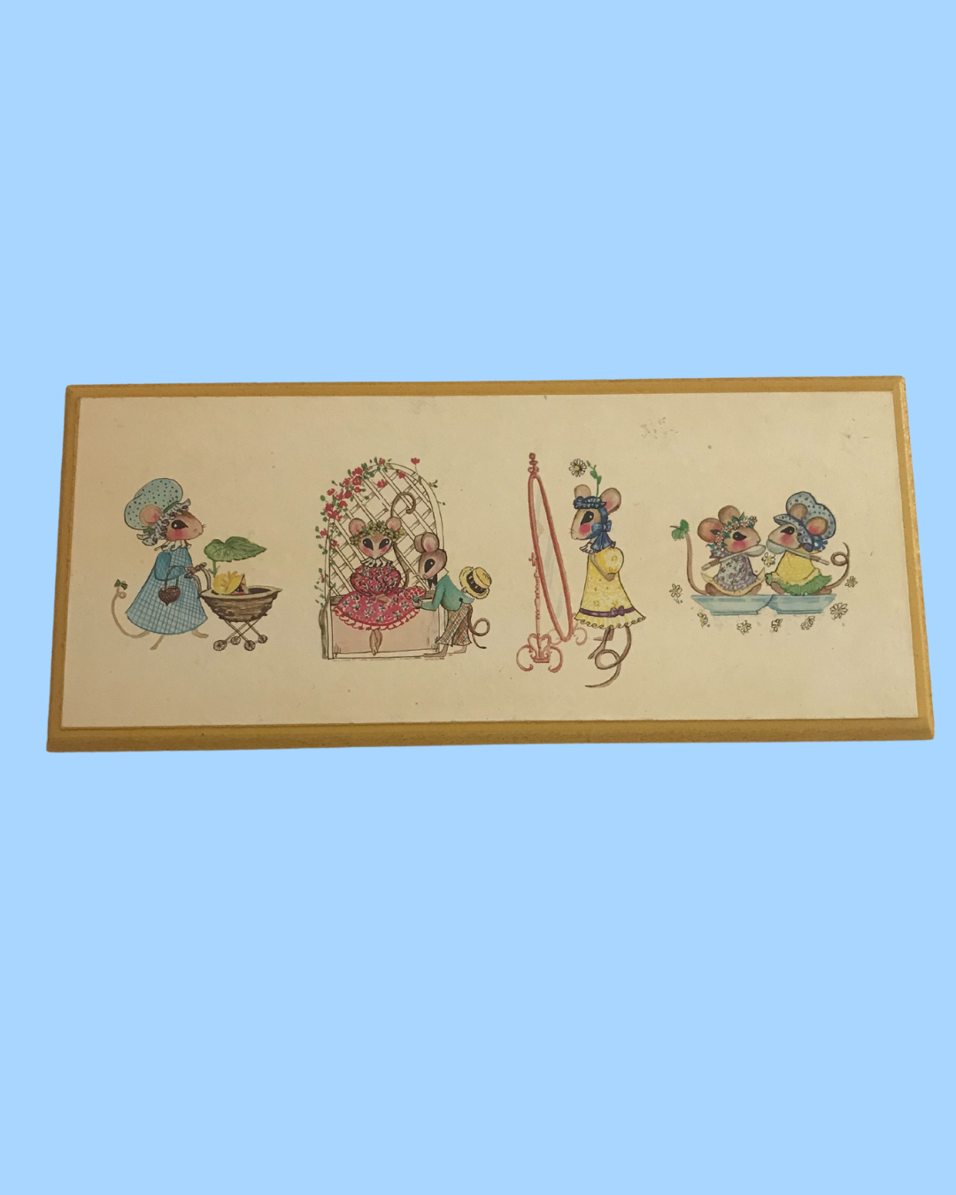 Vintage 6 Mice Art Plaque - 14 in x 6 in