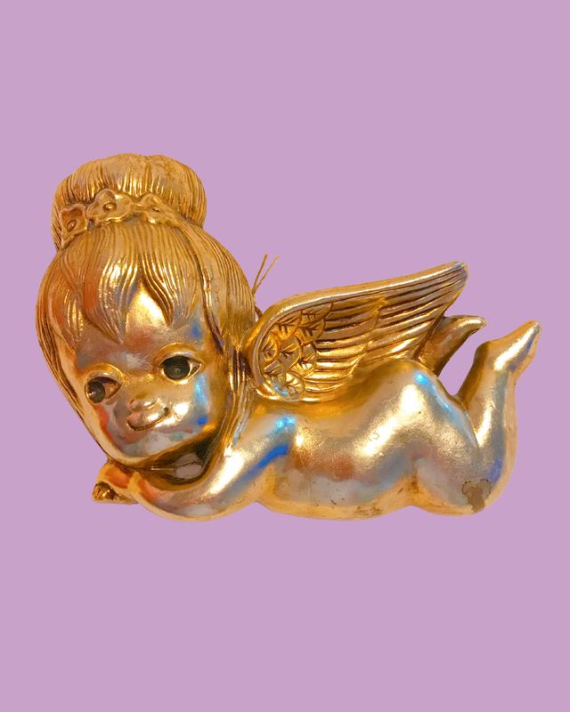 Vintage MCM Dickson Gold Cherub Wall Hanging - 9 1/2 in long x 7 in tall (1950&#39;s - 1960&#39;s)
