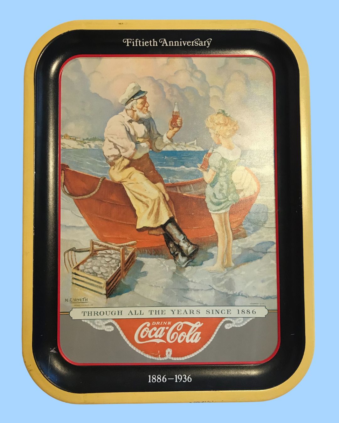Vintage Coca-Cola Tray - &quot;Sea Captain&quot; Print from 1936 (1987)