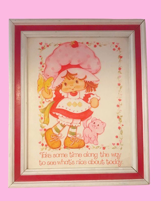 Vintage Strawberry Shortcake Art with Red and White Frame - 10 in x 12 in (1980&#39;s)