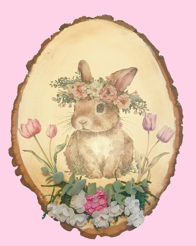Handmade Locally Wooden Bunny Art -9 in x 12 in