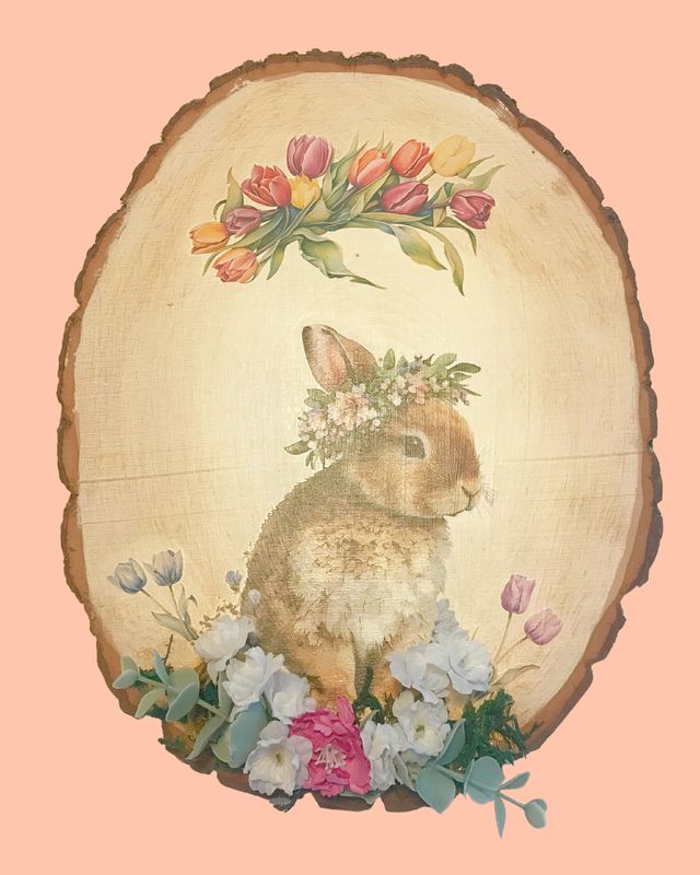 Handmade Locally Wooden Bunny Art - 9 in x 12 in