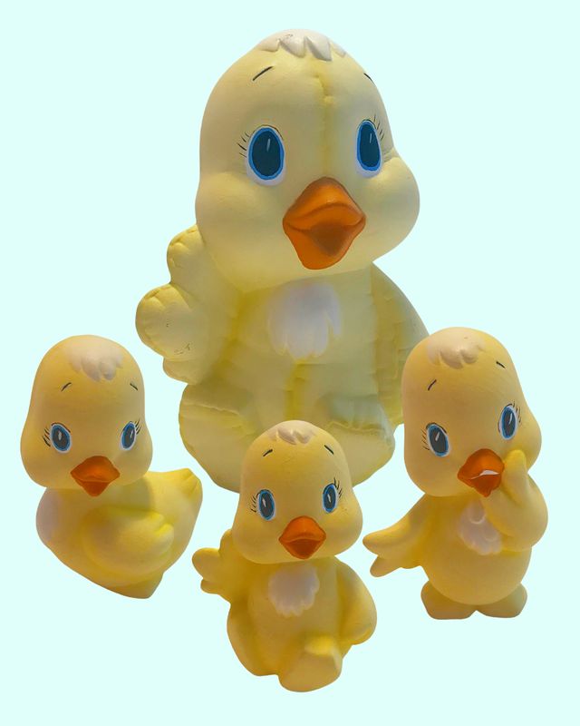 4 Piece Vintage Ceramic Chicken with Baby Chicks Figurine Set (1987)