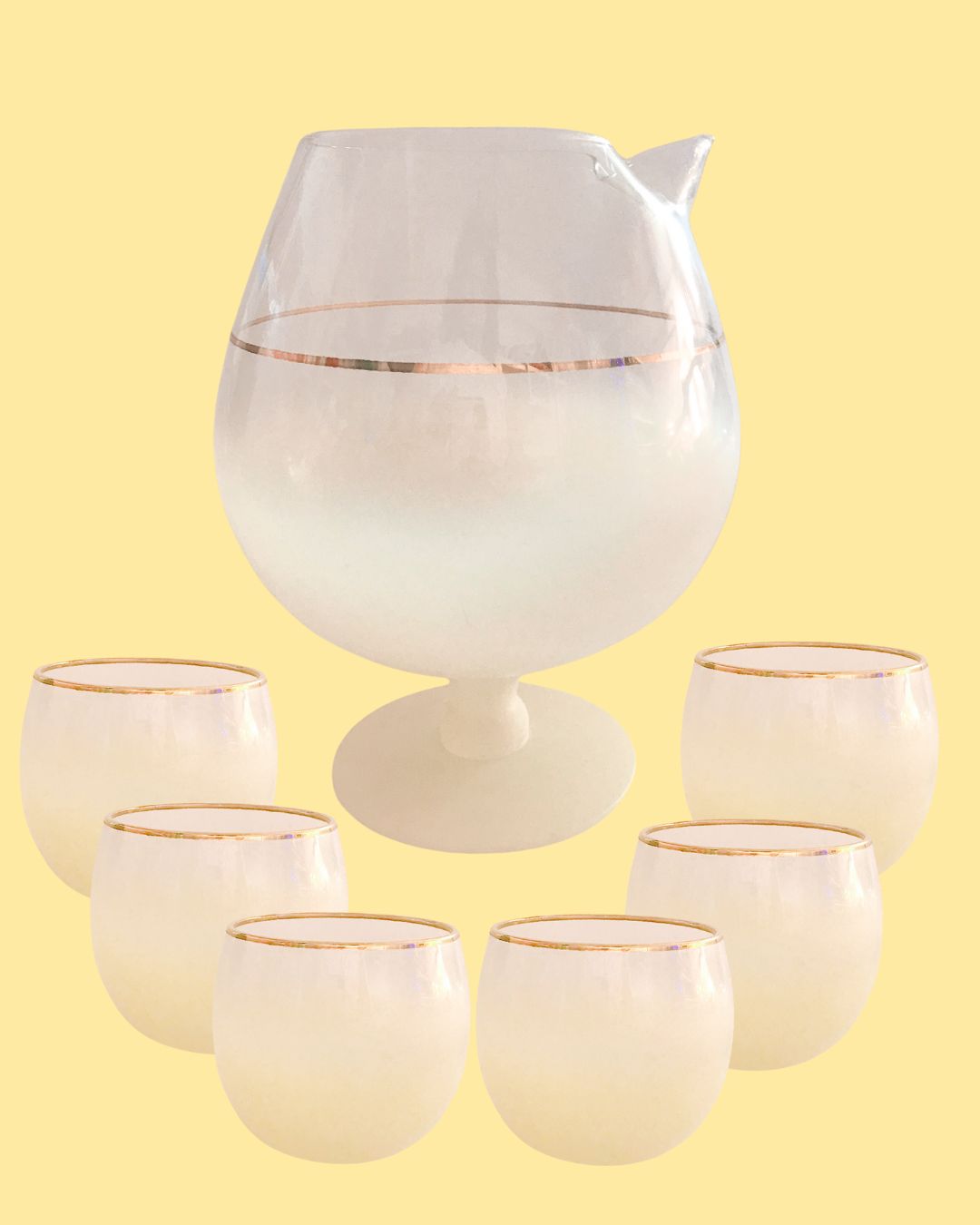 Vintage White Blendo Coctail Set - 1 Pitcher &amp; 6 Roly Poly Glasses (1950&#39;s / 1960&#39;s)