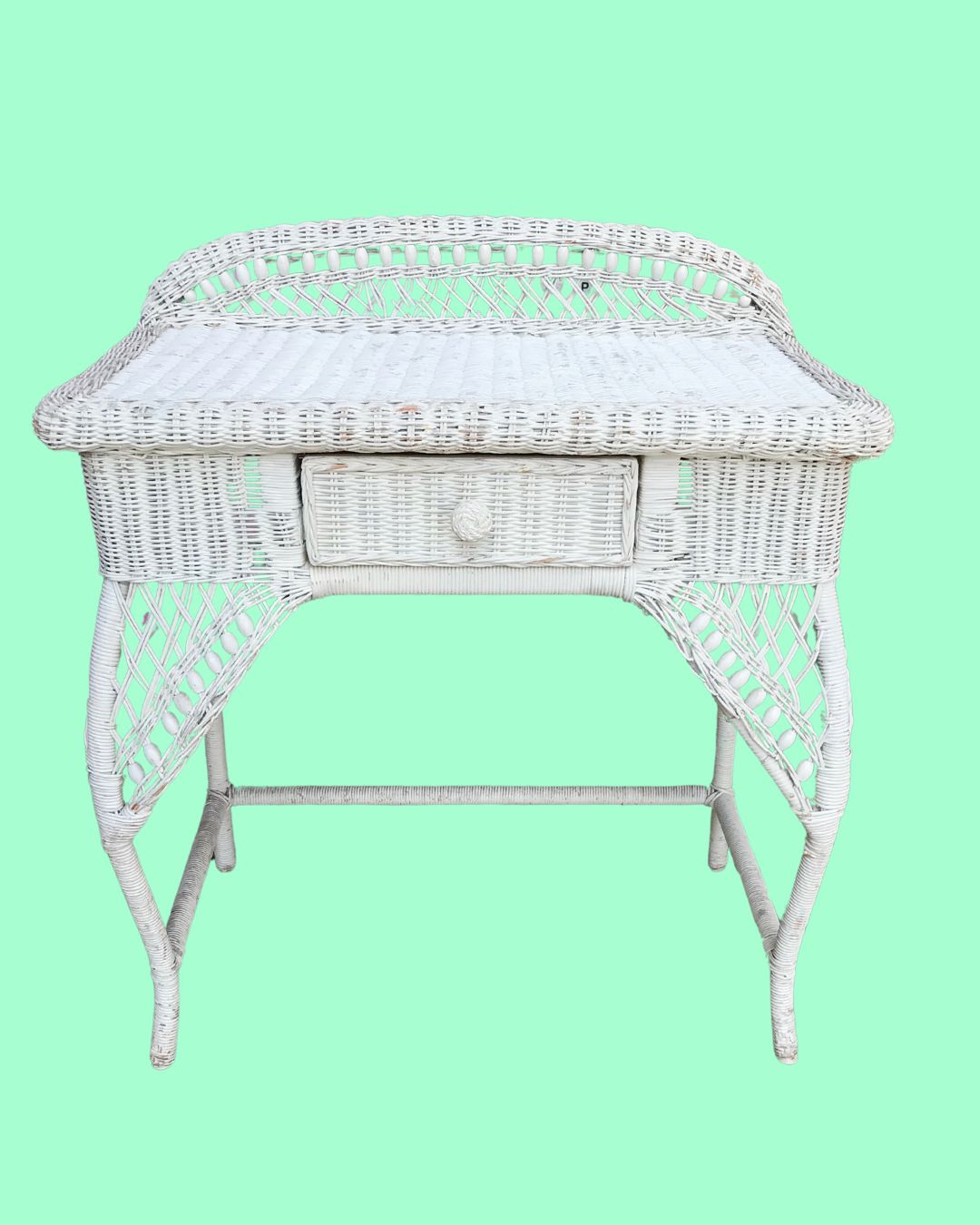 Vintage White Wicker Vanity - 35 in x 30 in