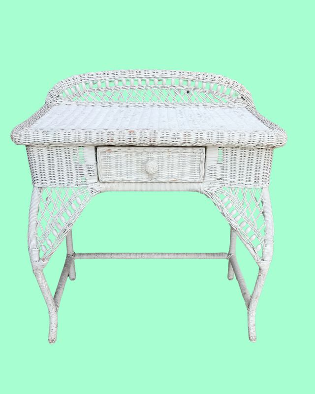 Vintage White Wicker Vanity - 35 in x 30 in