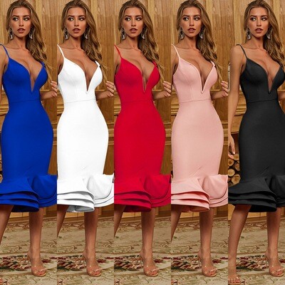 Fashion Sexy Deep V-neck Evening Dress Tight And Thin Dress
