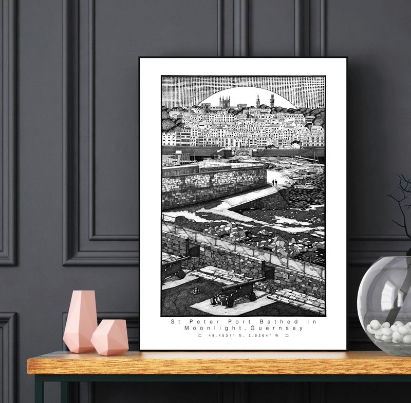 Guernsey | St. Peter Port Bathed in Moonlight | Open Edition