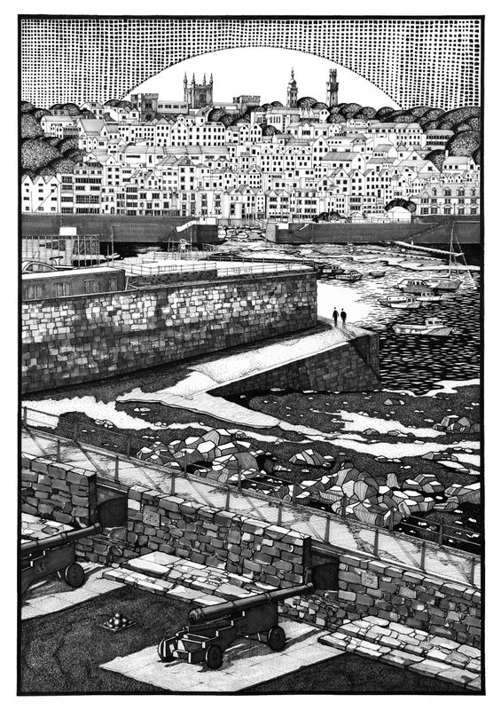 Guernsey | St. Peter Port Bathed in Moonlight​ | Framed Original