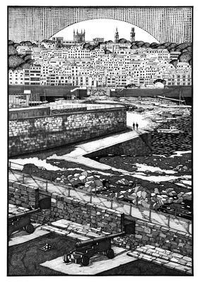 Guernsey | St. Peter Port Bathed in Moonlight | Framed Original Guernsey | St. Peter Port Bathed in Moonlight | Framed Original