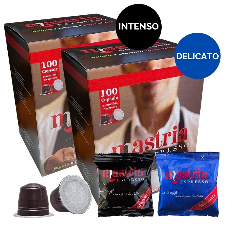 COMBO 100+100 Capsule compatibili NESPRESSO Gusto INTENSO + Gusto DELICATO