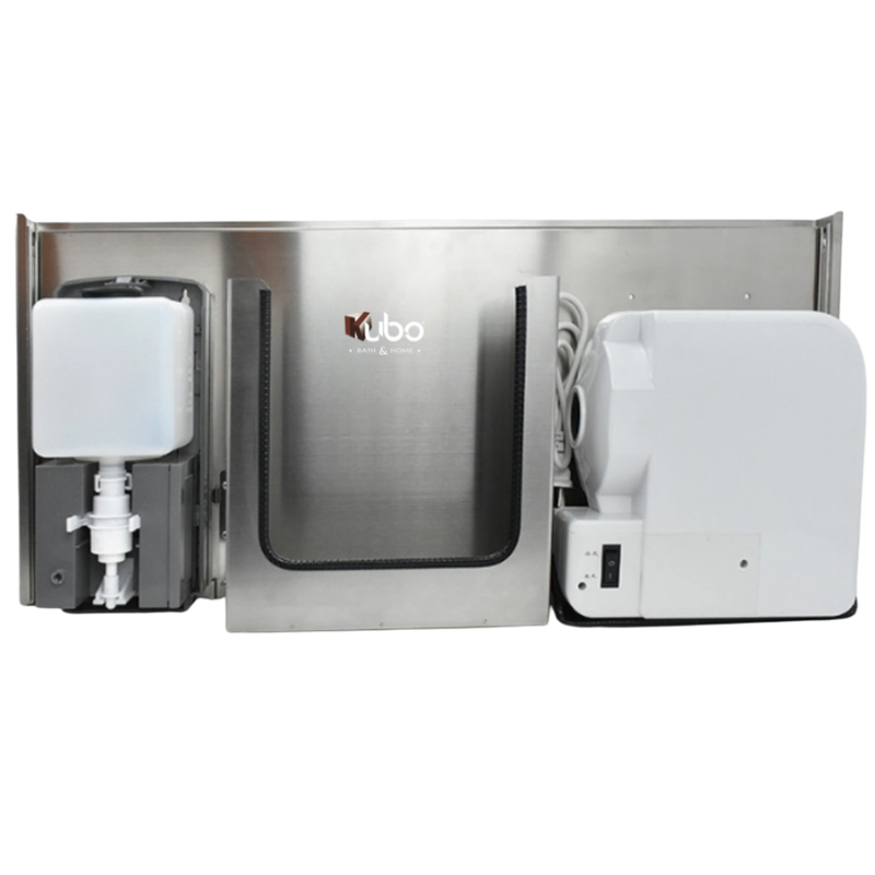SECADOR DE MANOS OCULTO + PORTA SERVILLETAS + DISPENSADOR DE JABÓN LÍQUIDO KUBO