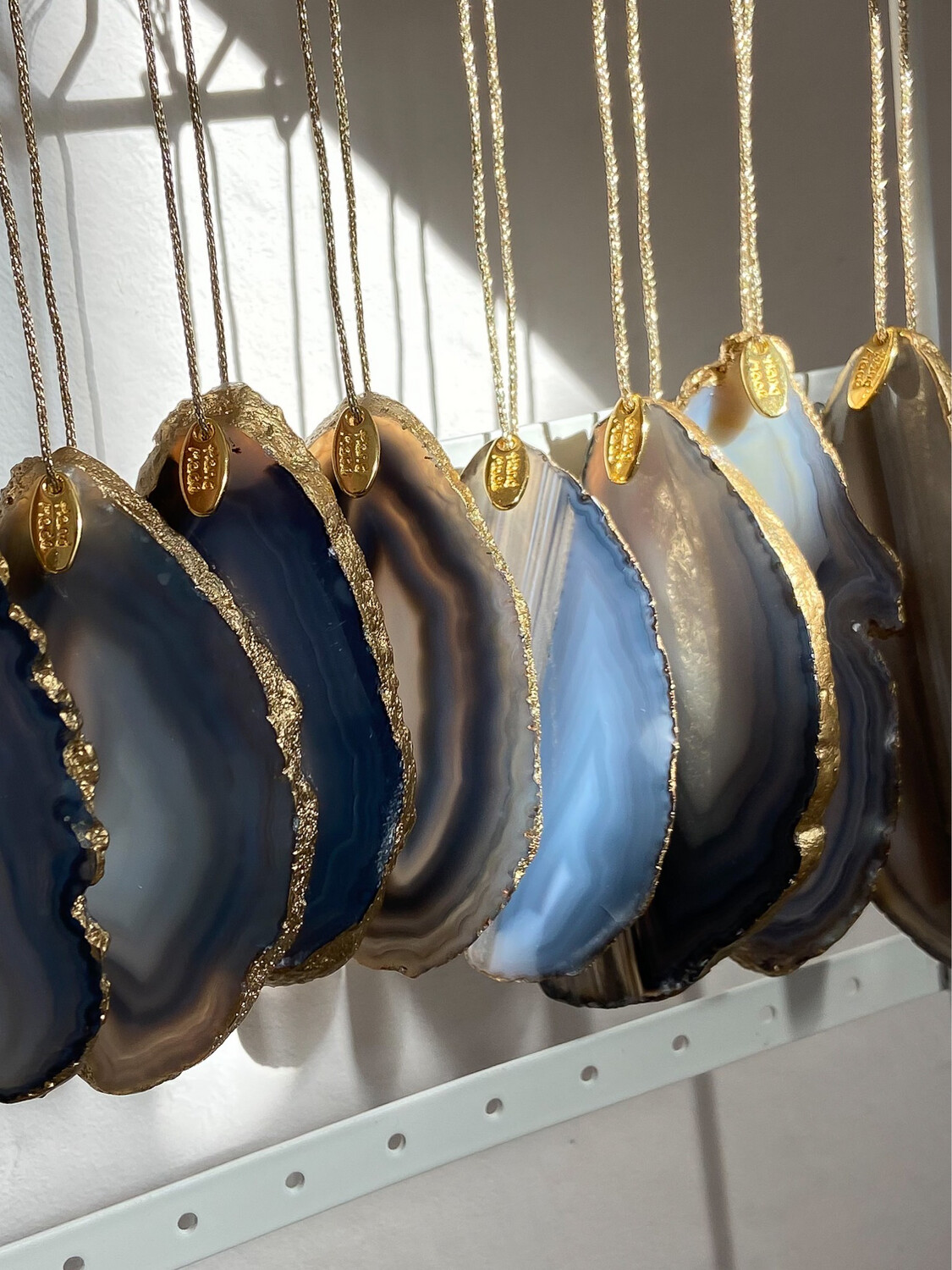 Agaat kerstornament (kerstbal) BLAUW/GRIJS