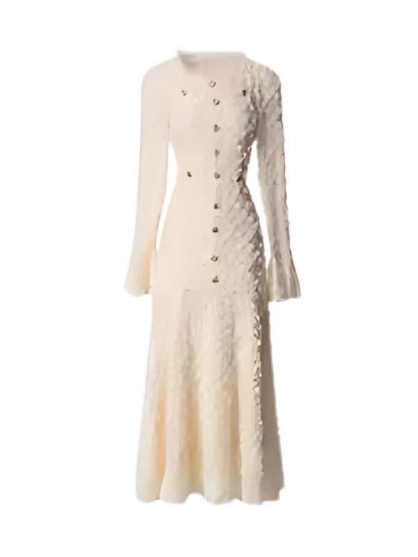 TWOTWINSTYLE Solid Spliced Button Slimming Dresses For Women O Neck Long Sleeve High Waist Temperament Dress Female Fashion New
