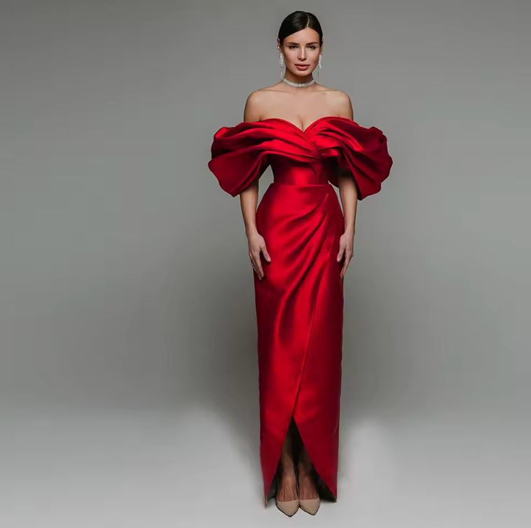 Elegant Red Evening Dress For Bride Floor Length Off Shoulder Wedding Party Corset Sleeveless Formal Custom Vestido De Fiesta