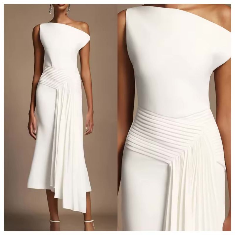 Customized Modern White Jersey Evening Dress Off the Shoulder Sleeveless Bridal Party Bespoke Occasion Gowns Zipper Back