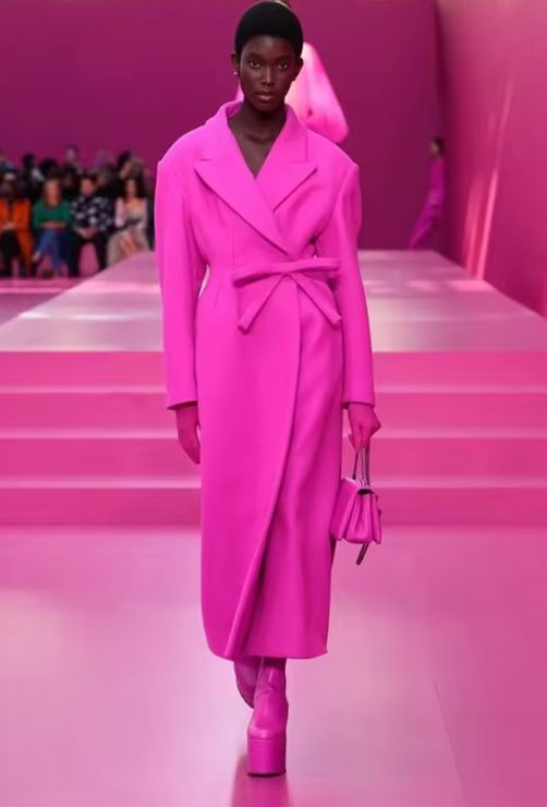 Barbiecore Pink Woolen Women Suit Blazer Overcoat Winter Thick Coat Customized 1 Pcs Long Jacket Formal Tie Waist Prom Dress