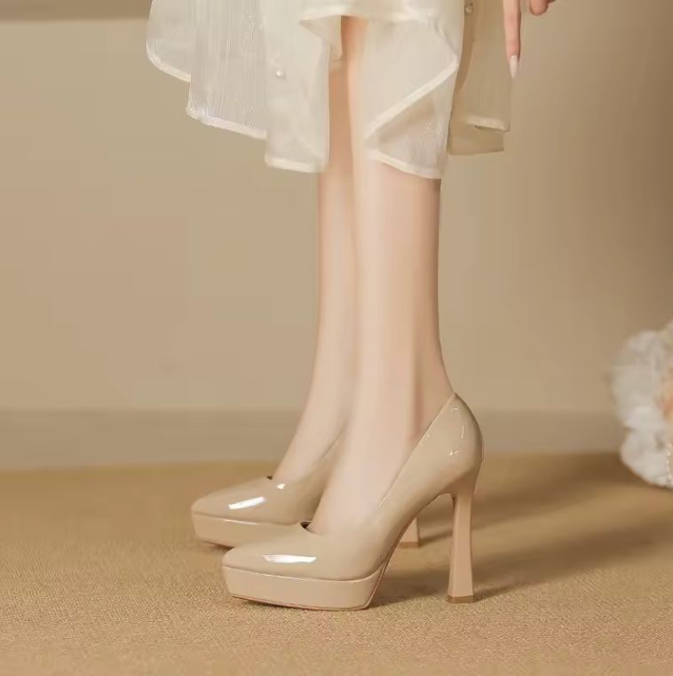 Women Pumps Brand 10CM 12CM Thin High Heels Black PU Slip On Pointed Toe Dress Office Career Party Wedding Lady shoes 4