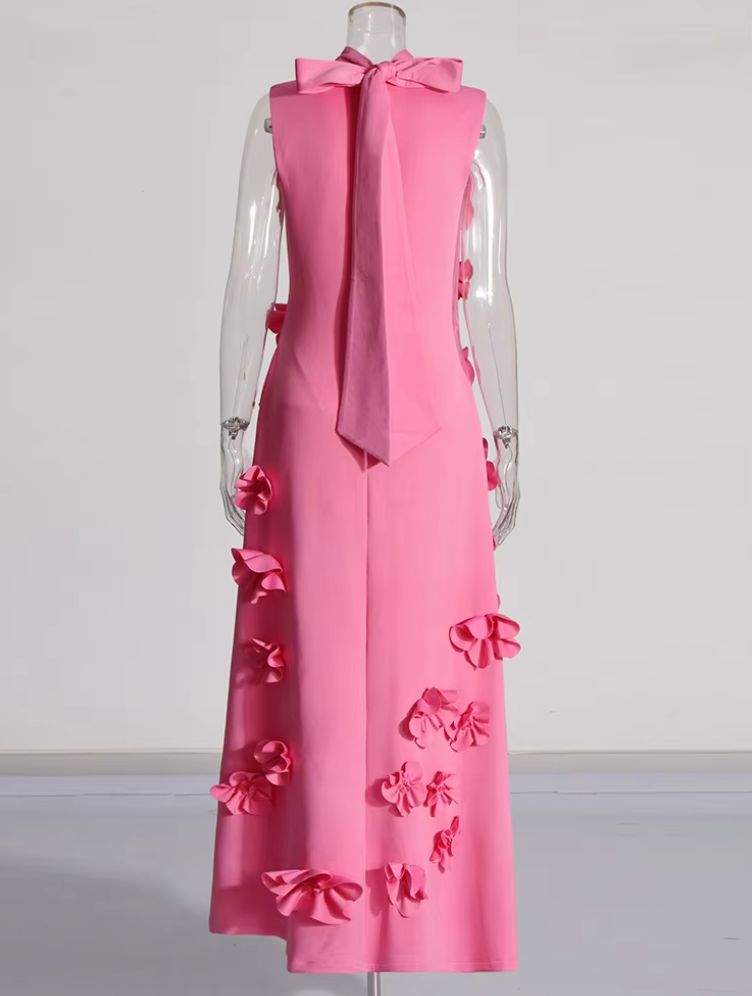 TWOTWINSTYLE Spliced Appliques Elegant Dresses For Women Stand Collar Sleeveless High Waist Patchwork Zipper Long Dress Female