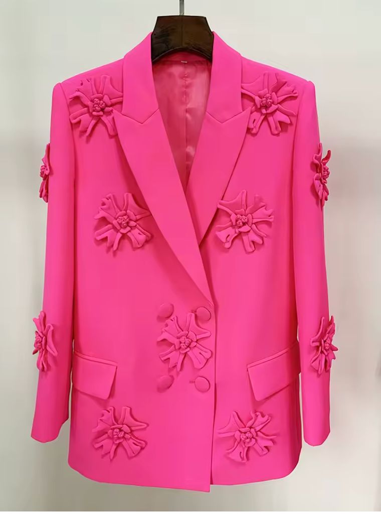HIGH STREET Newest 2024 Fashion Designer Jacket Women's Stereoscopic Flowers Appliques Double Breasted Long Blazer