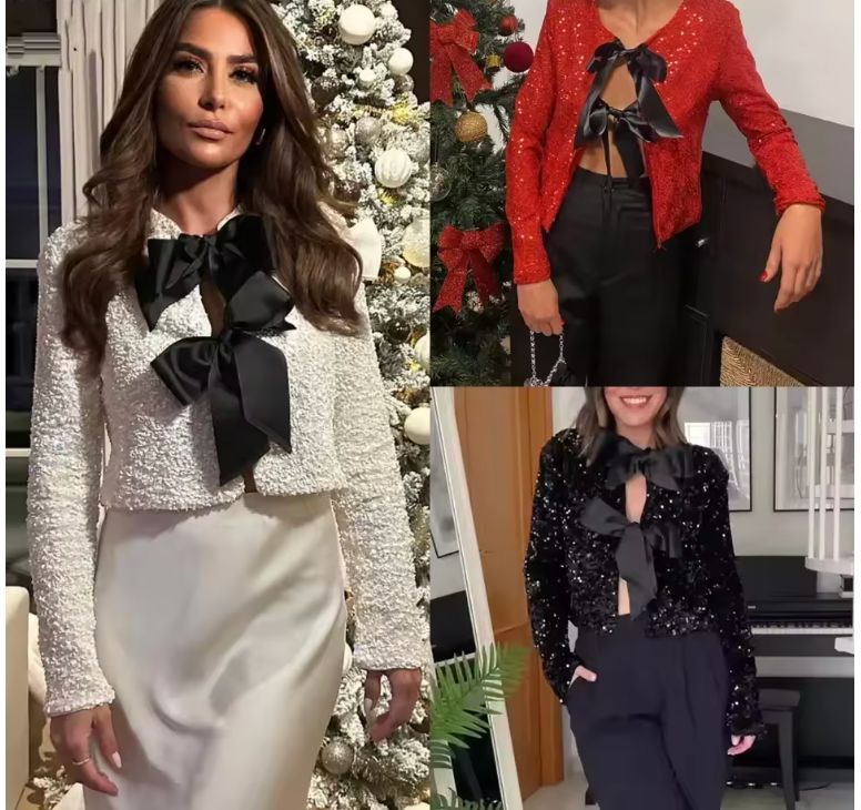 The Main Character Top — Sequined Cut-Out Bow Crop Blouse for Women Who Don't Do Understated