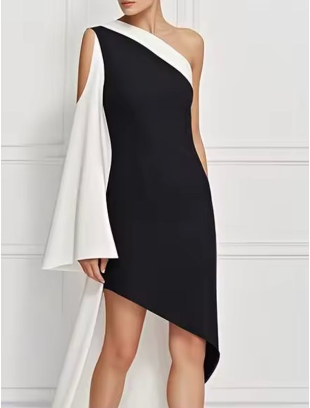 The Scene Stealer — Hollow Flared-Sleeve Asymmetrical Black Dress for the Guest Who Outshines the Occasion