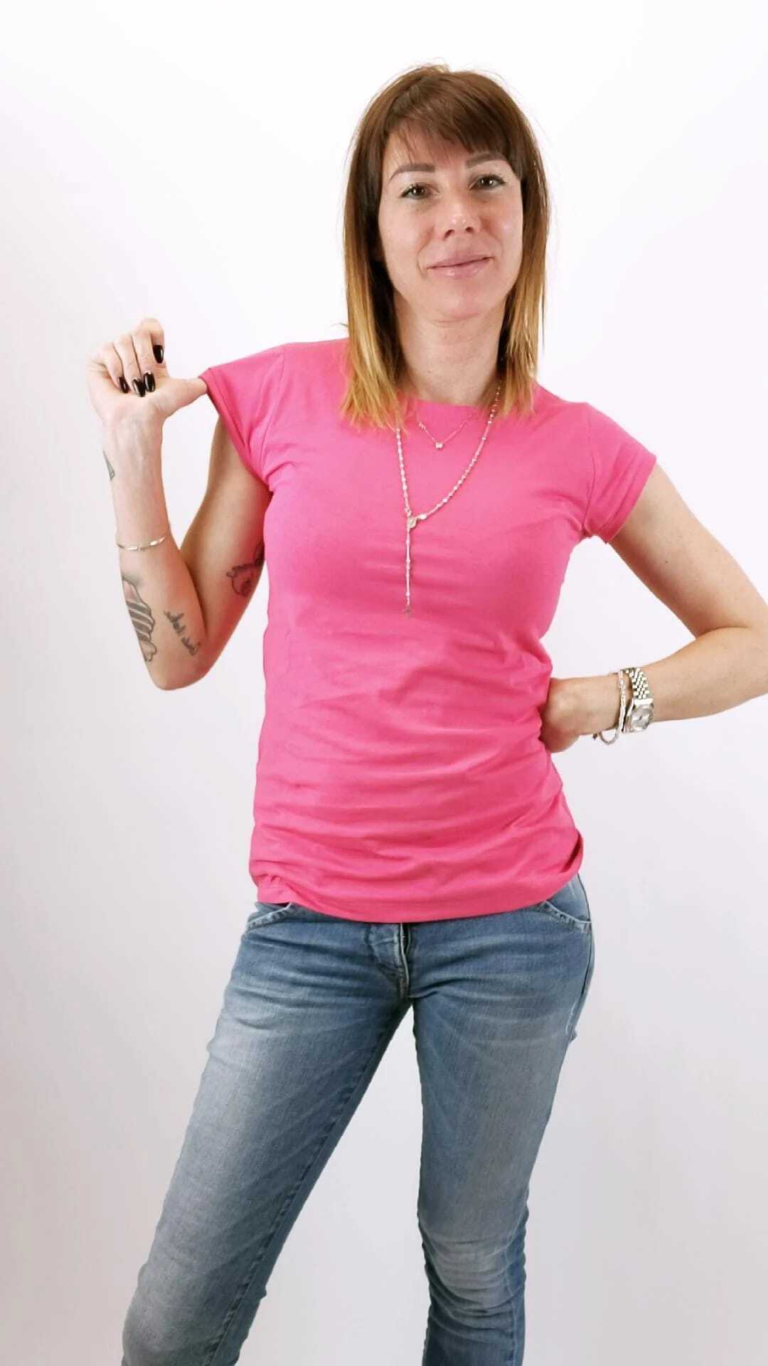 T-SHIRT BASICA FUCSIA 100% COTONE