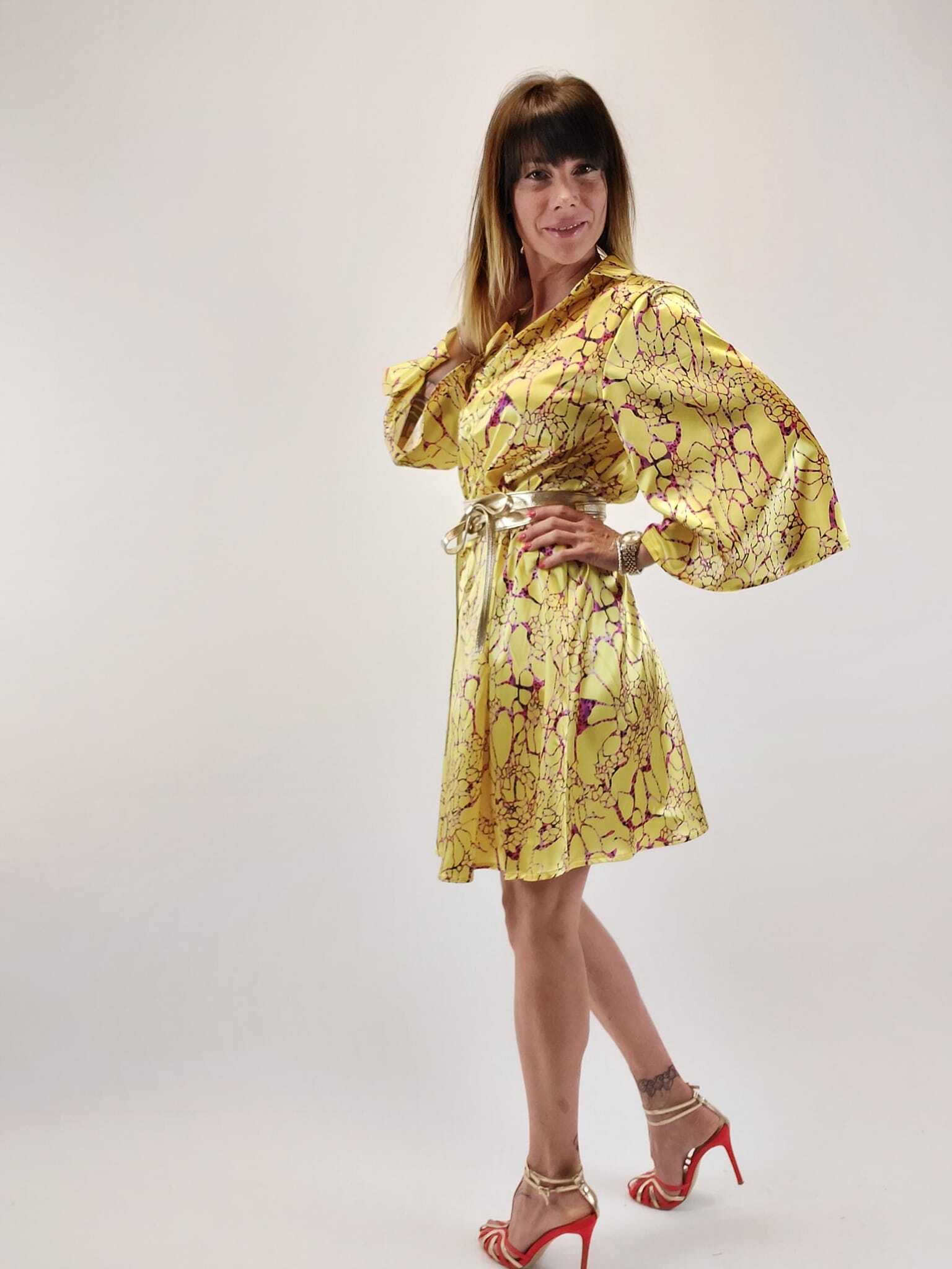 VESTITO CHEMISIER IN RASO ANIMALIER