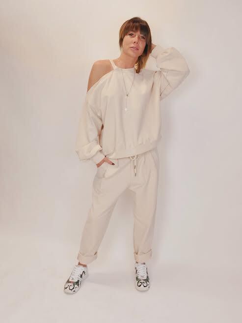 PANTALONE FELPA IN COTONE BURRO