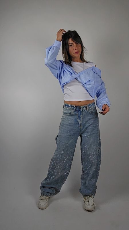 JEANS BALLON DETTAGLI BRILLANTINI JEANS BALLON DETTAGLI BRILLANTINI