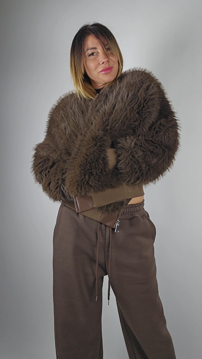 BOMBER IN ECOPELLICCIA CON COLLO E POLSINO TESSUTO