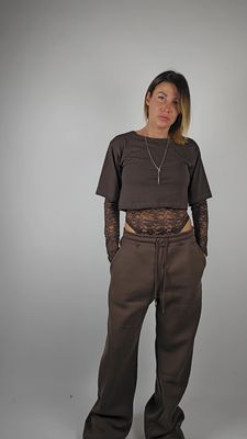 BODY IN PIZZO STELLA CON T-SHIRT CIOCCOLATO BODY IN PIZZO STELLA CON T-SHIRT CIOCCOLATO