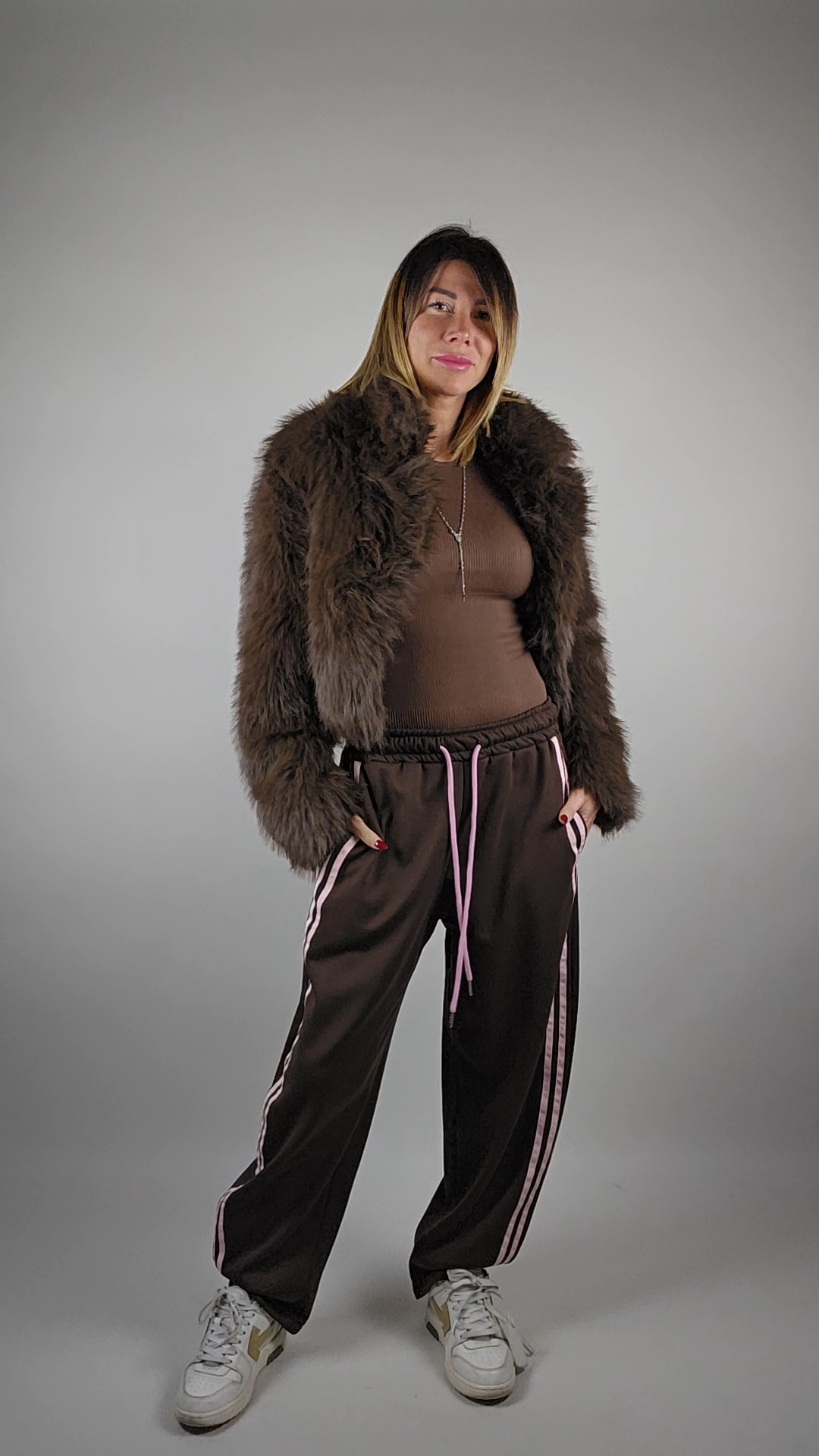 PANTATUTA BALLON CIOCCOLATO BANDA LATERALE ROSA