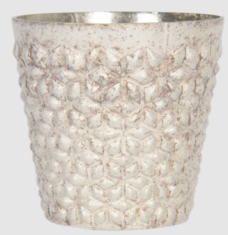 Windlicht beige-silber Samtüberzug