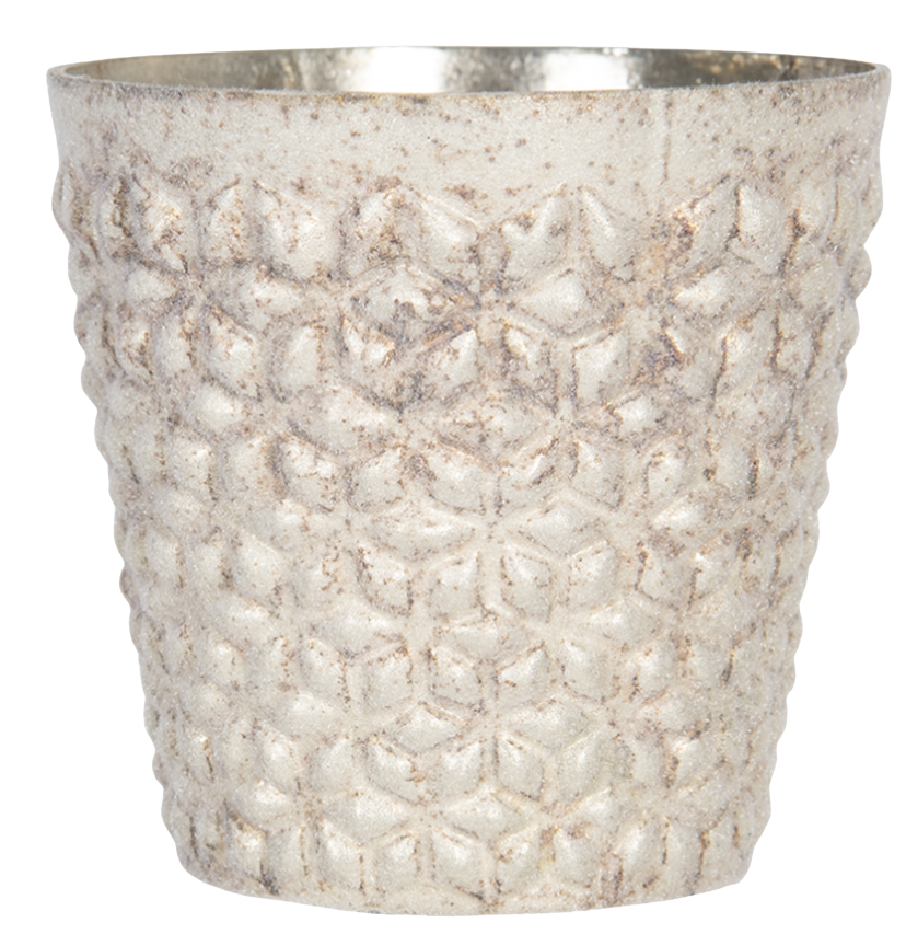 Windlicht beige-silber Samtüberzug