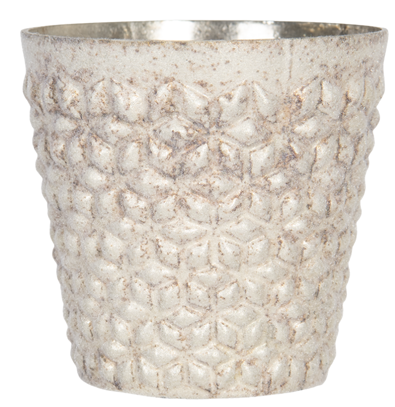 Windlicht beige-silber Samtüberzug