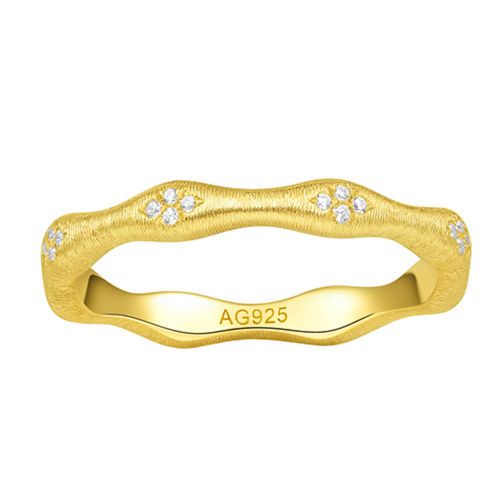 18K yellow wave diamond brushed ring