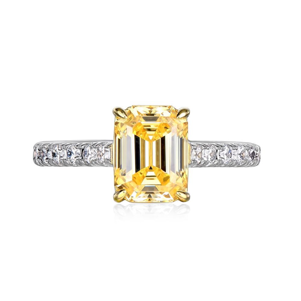 Yellow emerald cut diamond ring