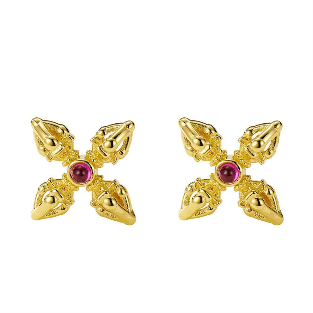 Four-leaf gold color penstle earnails