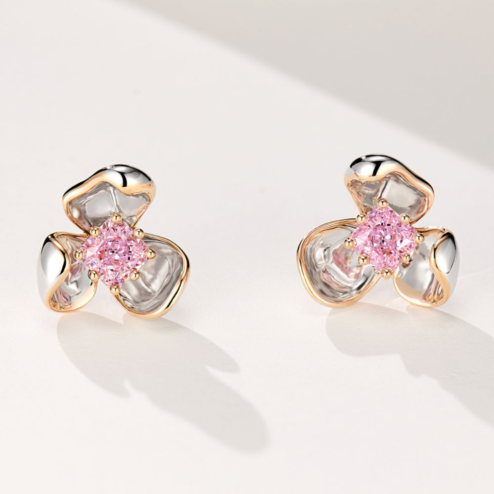 Petal Pink Diamond earnails 5A high carbon diamond earrings