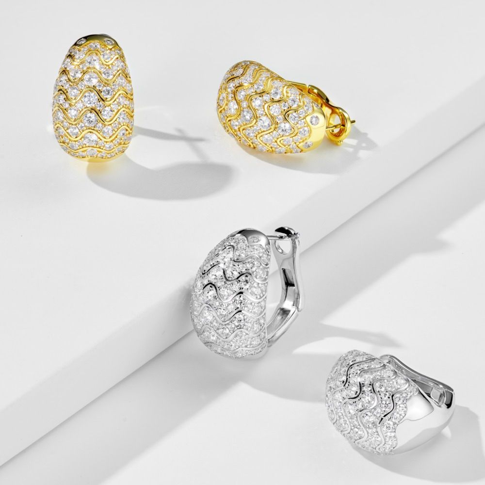 Wave full diamonds earrings gold and silver colors