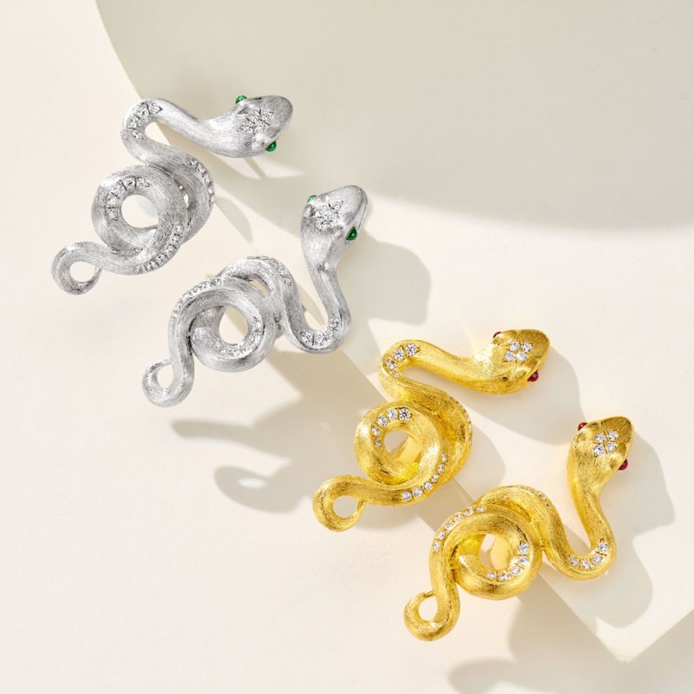 Snake with diamonds earrings gold and silver